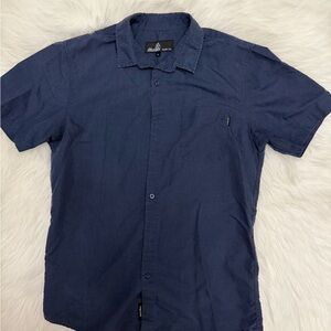 Men's Navy Blue Short Sleeve Button Up Shirr